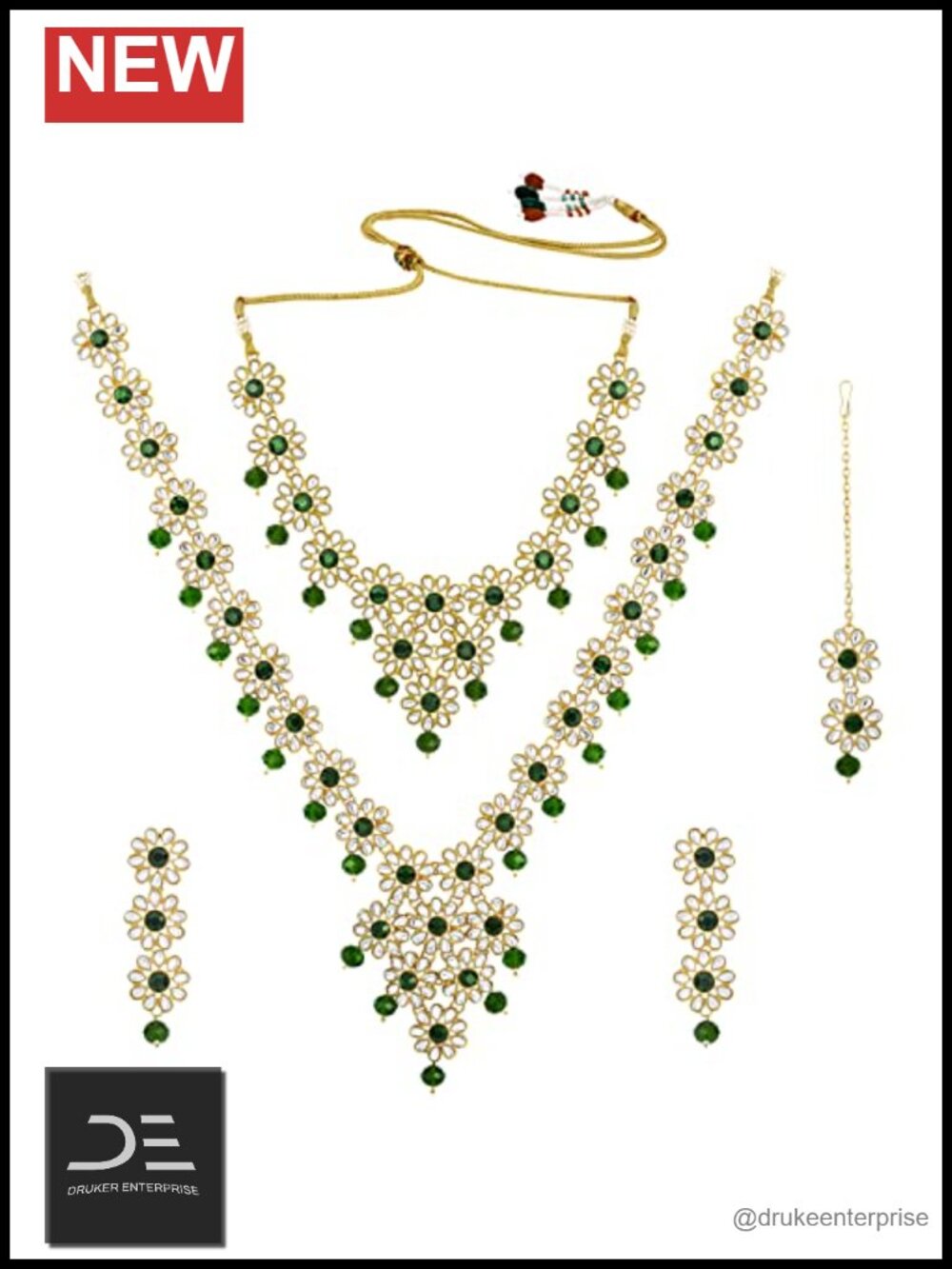 Aheli Gold Plated Bridal Necklace Set with Tikka and Earrings